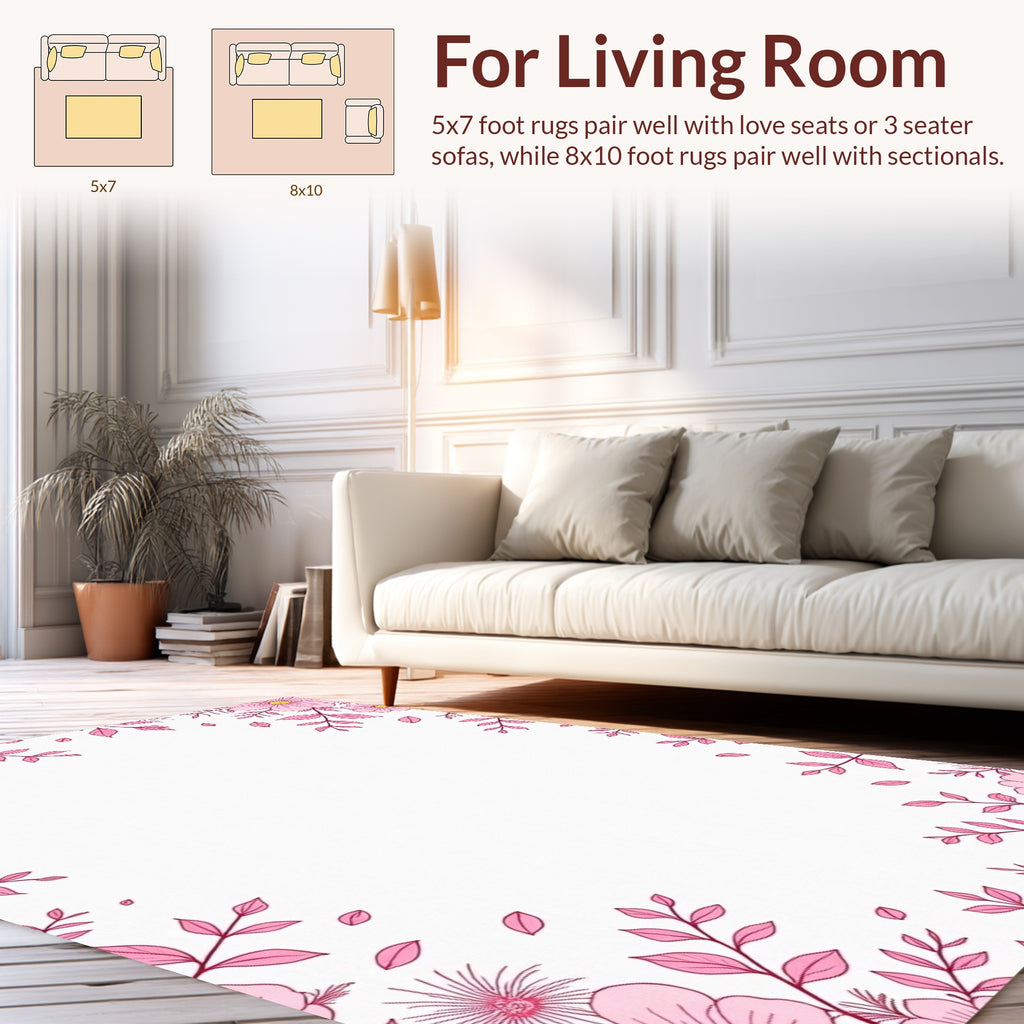 Pink Floral Sprigs and Blossoms Rug