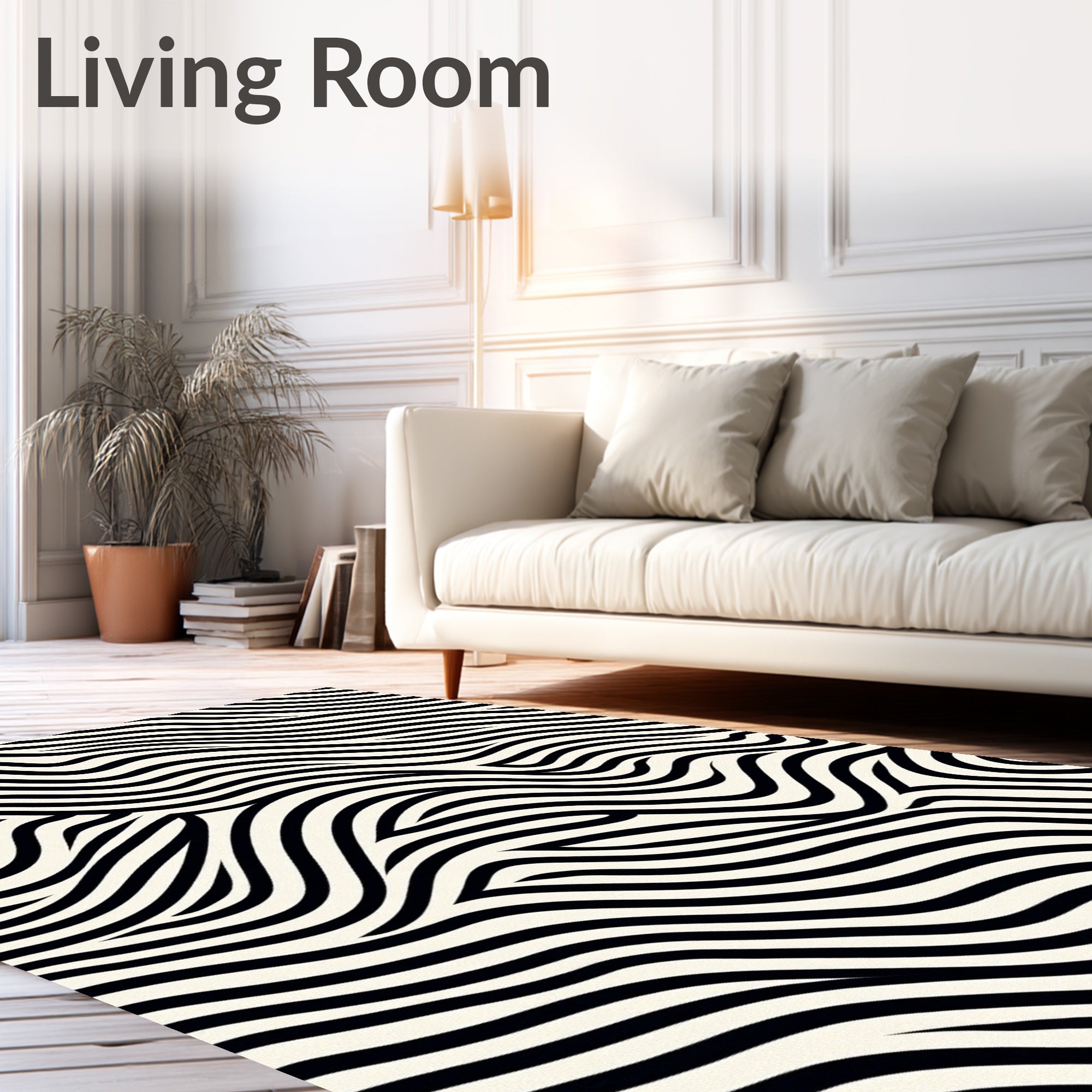 Black White Dynamic Wavy Pattern Rug