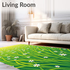 Green Grass And Daisy Fields Rug