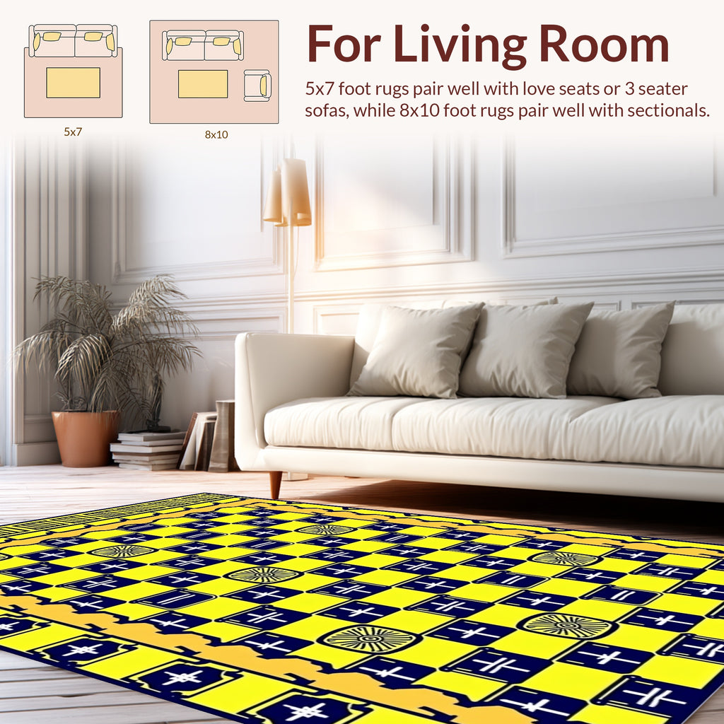 Bold Yellow Checkerboard Pattern Rug