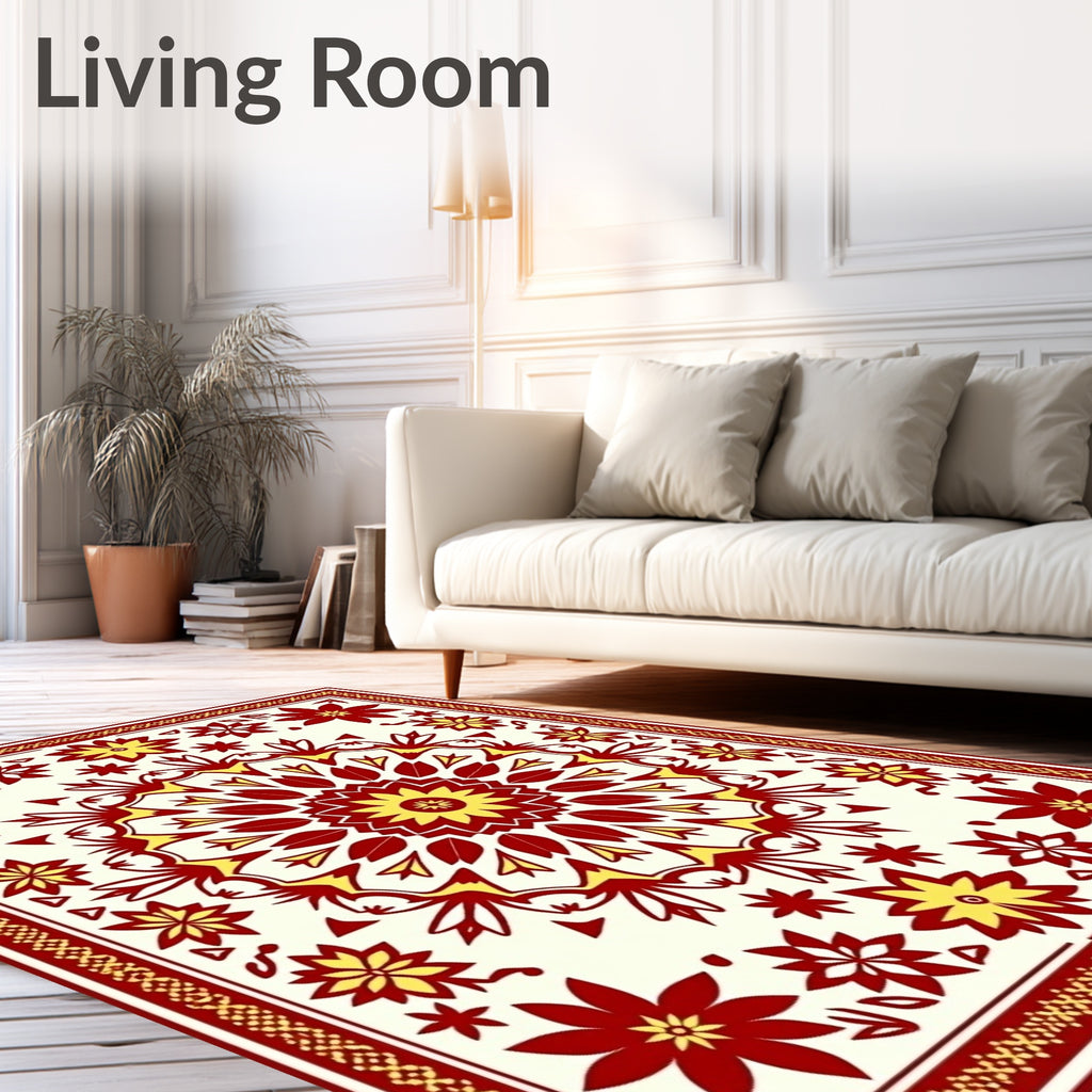 Floral Mandala Design Red Yellow Rug