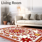 Floral Mandala Design Red Yellow Rug
