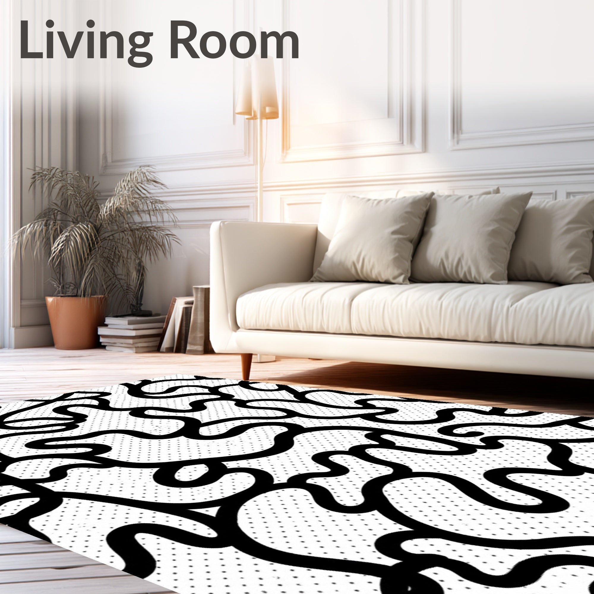 Fluid Black White Dot Pattern Rug
