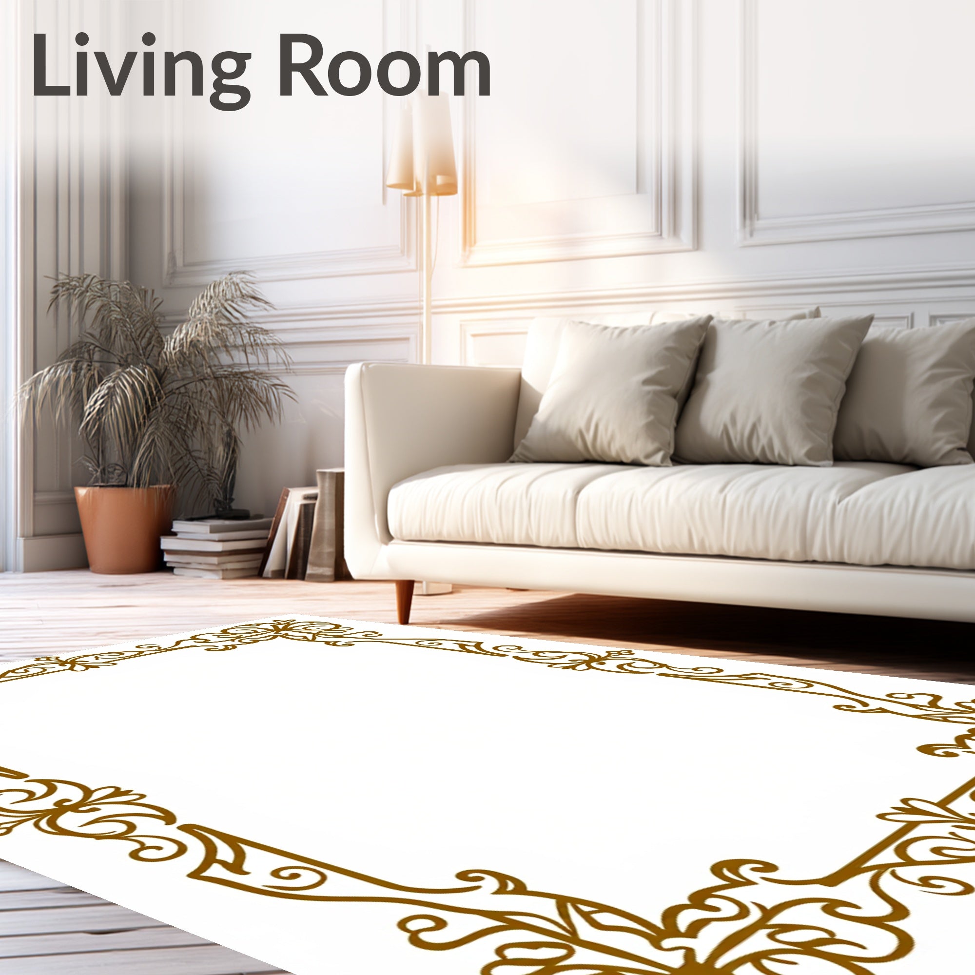 Ornate Golden Swirl Flourish Frame Rug