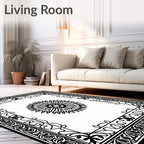 Black White Floral Mandala Frame Rug