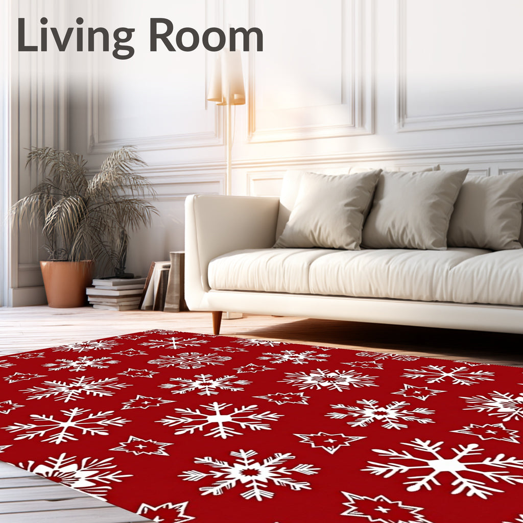 White Snowflake Pattern on Red Rug