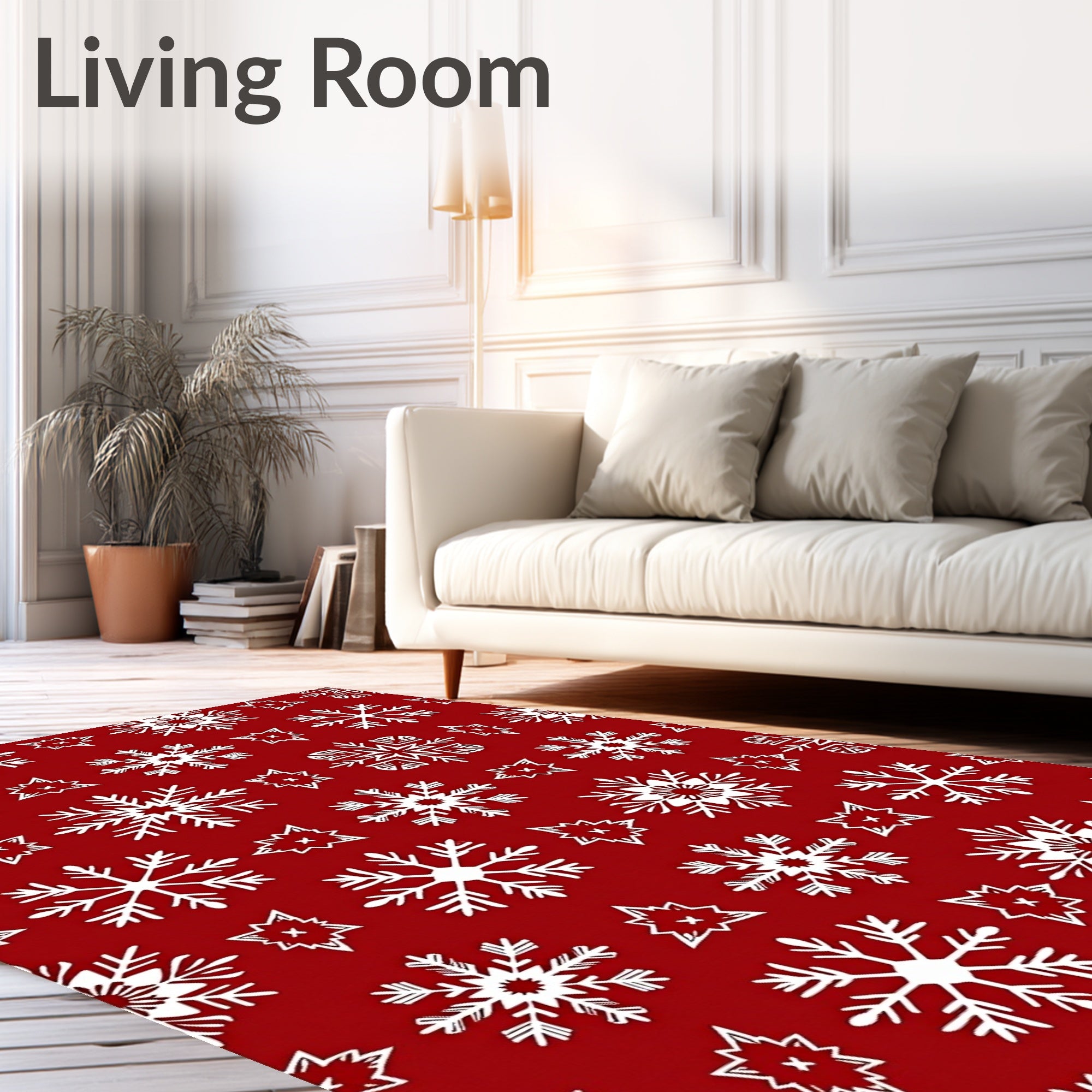 White Snowflake Pattern on Red Rug