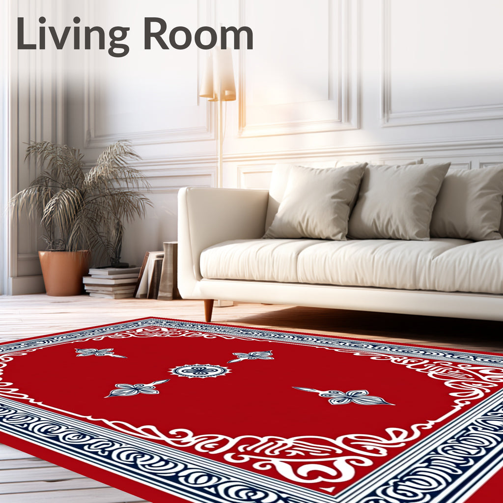 Classic Red White Blue Floral Medallion Rug