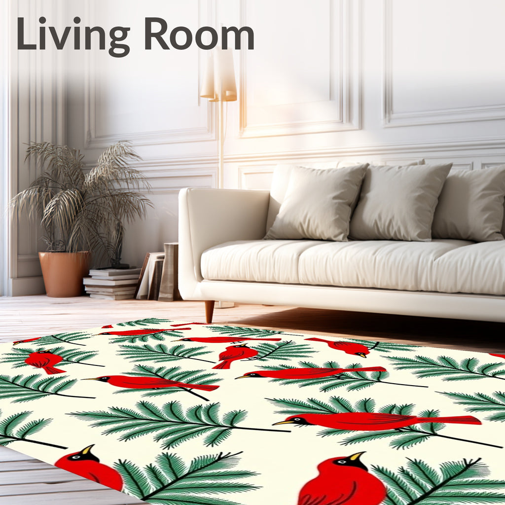 Red Birds On Evergreen Branches Rug