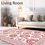 Red Floral Patterned Graphic Rug