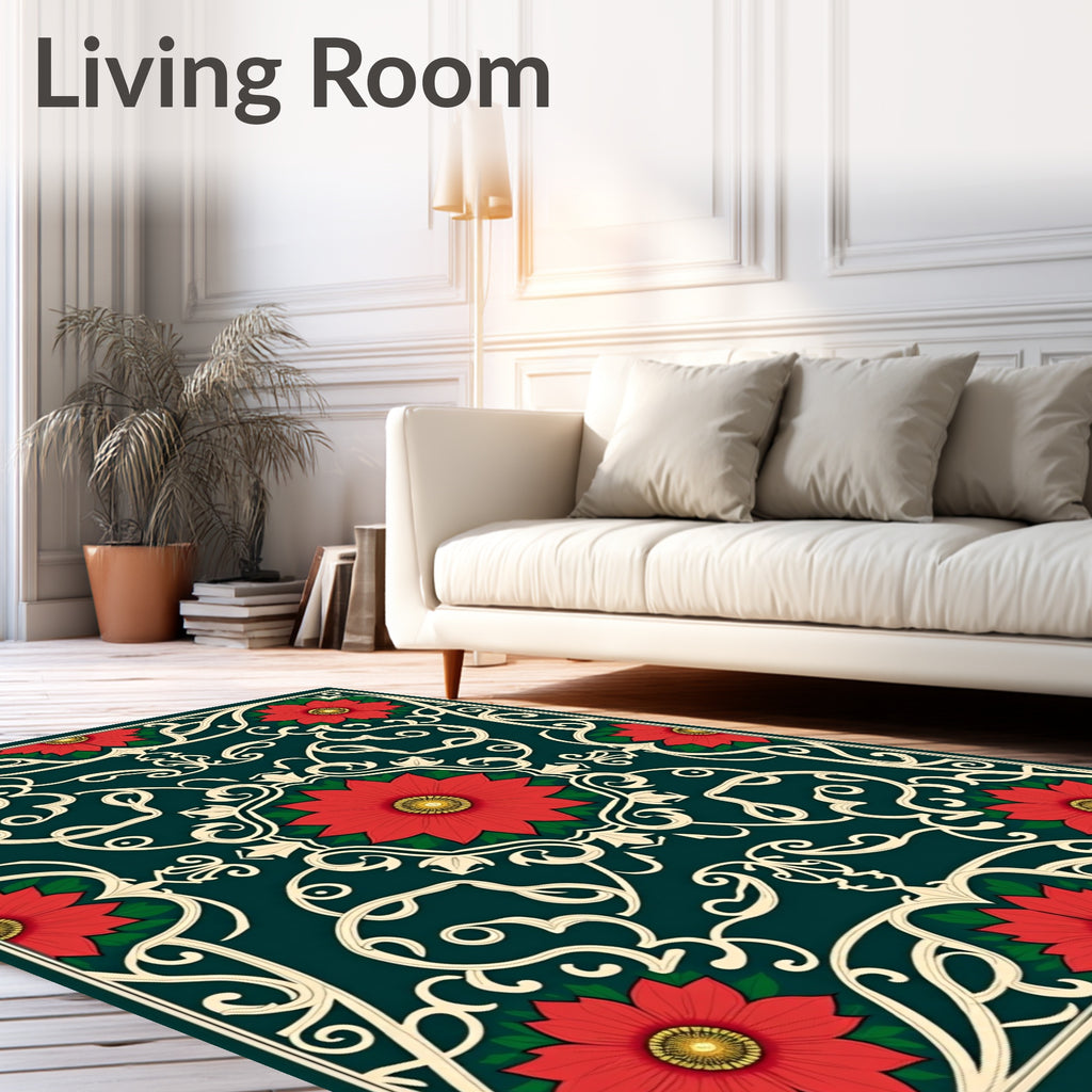 Red Floral Vines Vintage Style Rug