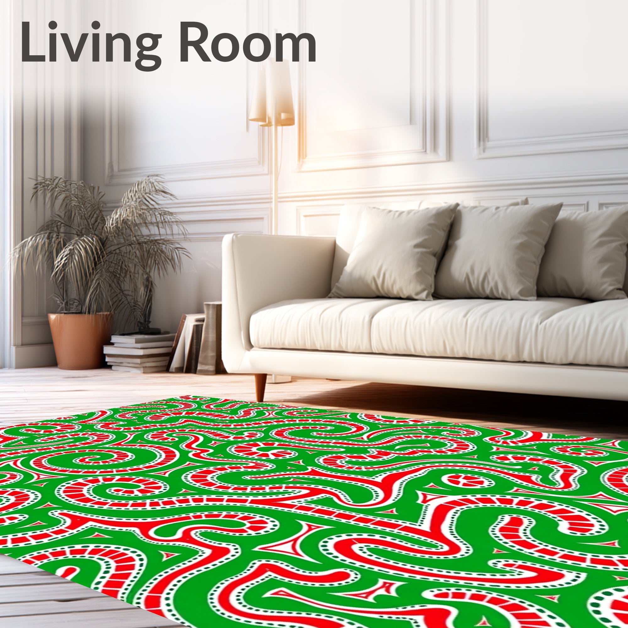 Lively Red Swirls Green Abstract Rug