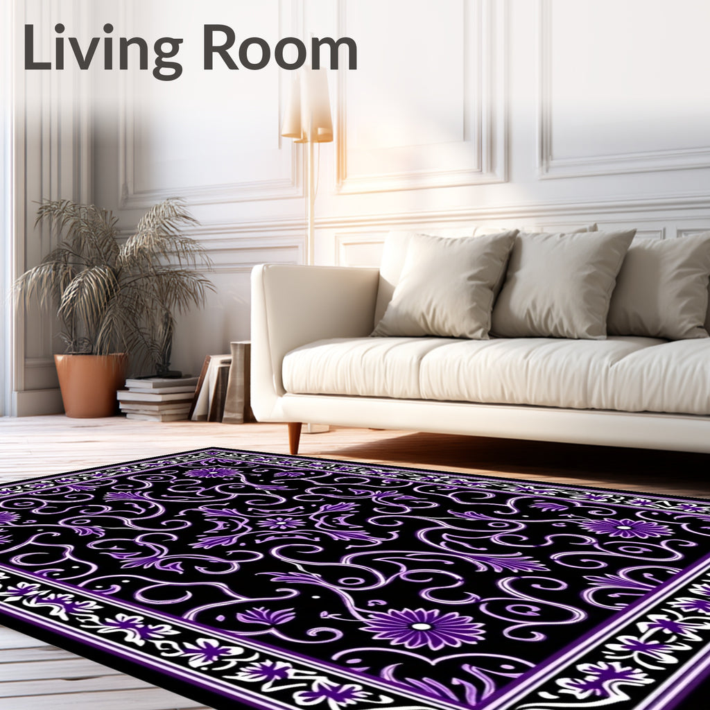 Grand Purple Floral Scrollwork Design Rug
