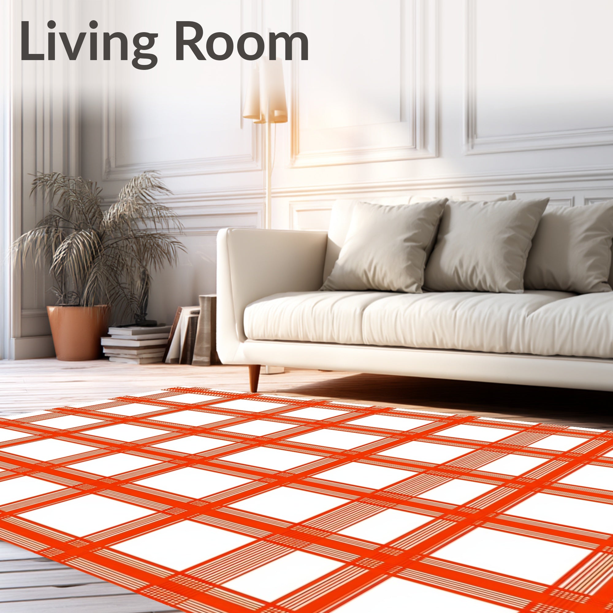Bold Orange White Checkered Pattern Rug