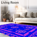 Vibrant Blue Pink Floral Pattern Rug