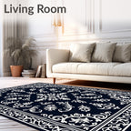 Ornate Floral Scrollwork Indigo Rug