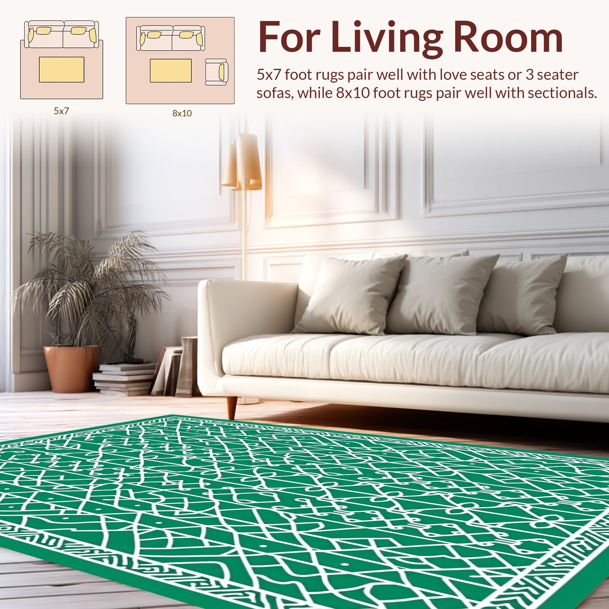 Intricate Green White Geometric Pattern Rug