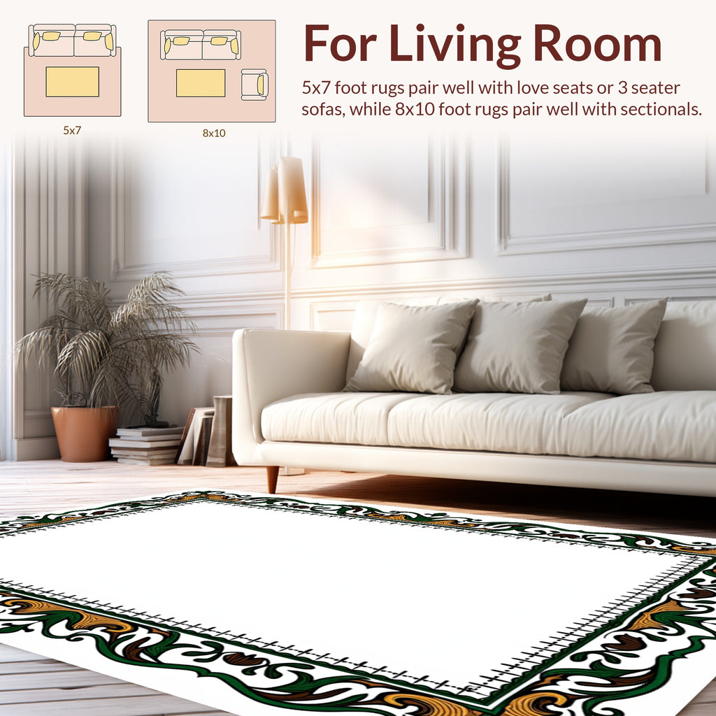 Ornate Green Gold Floral Pattern Rug