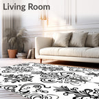 Classic Black and White Floral Damask Rug