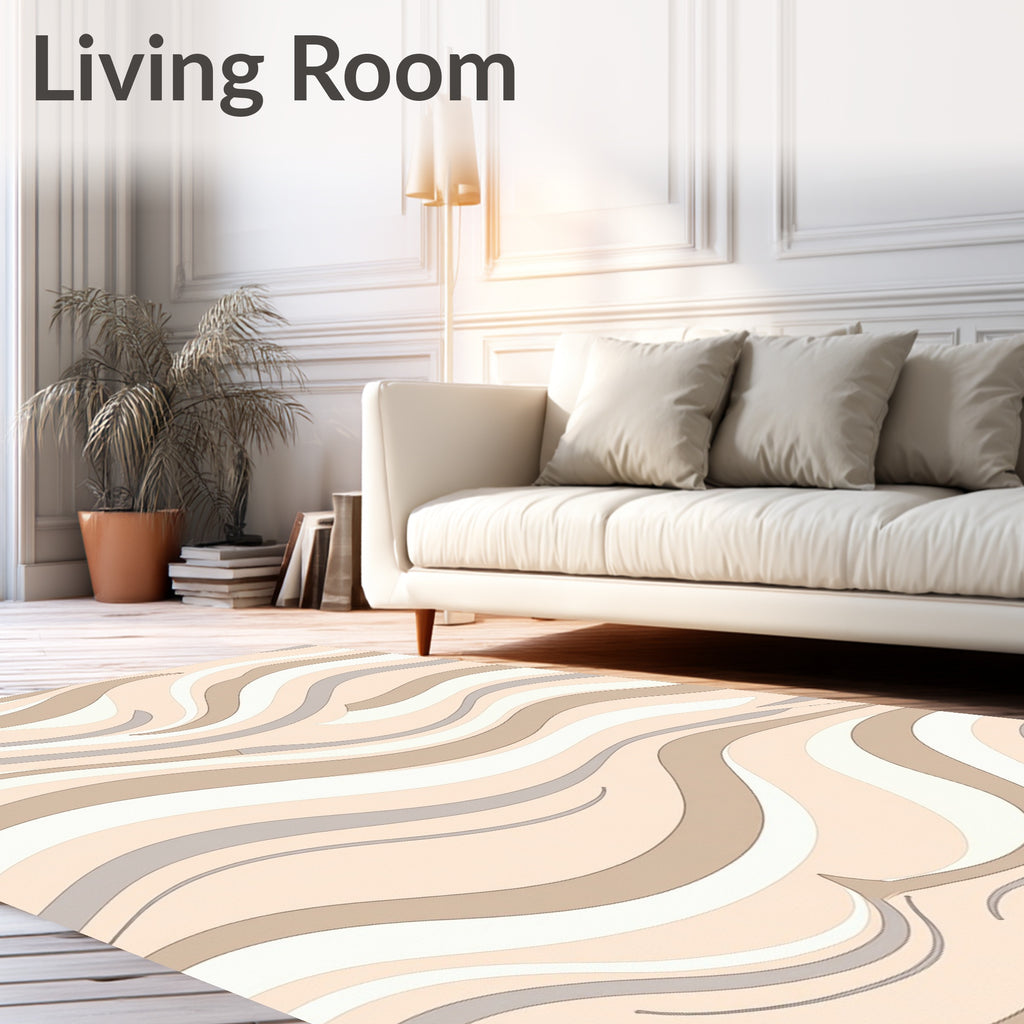 Modern Swirling Cream Beige Lines Rug