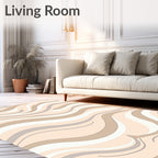 Modern Swirling Cream Beige Lines Rug