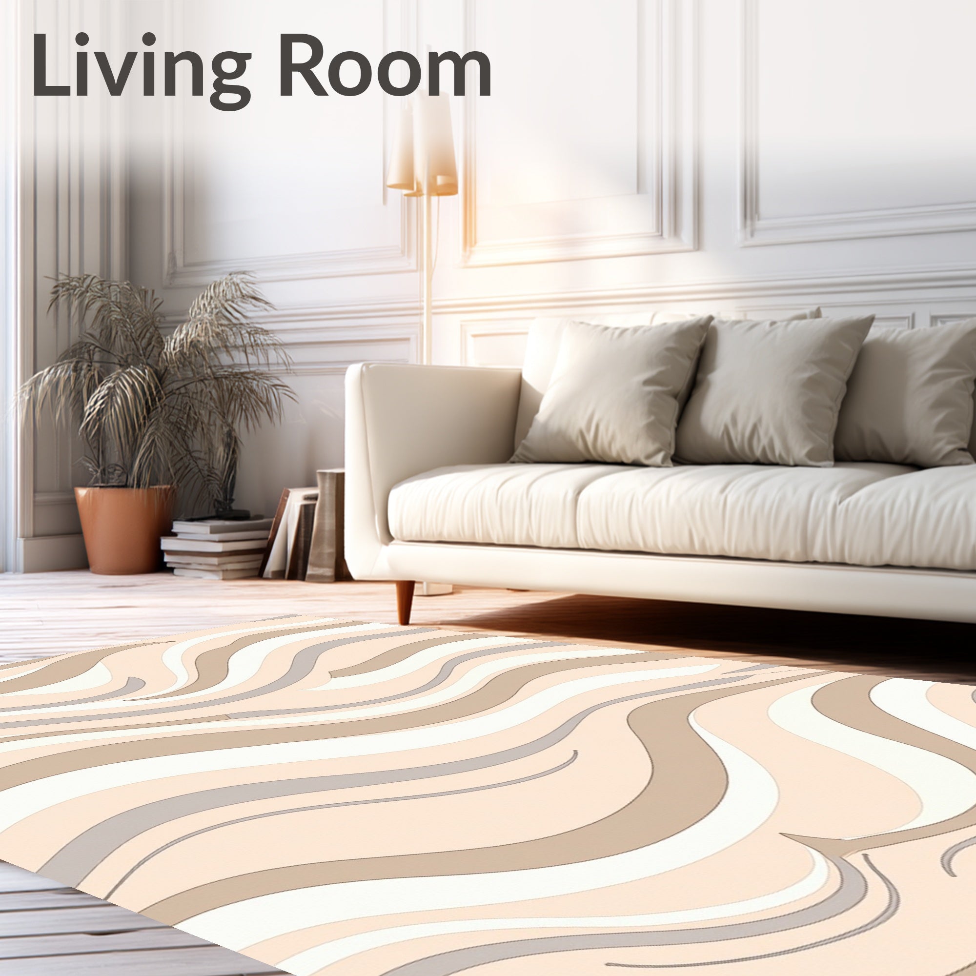 Modern Swirling Cream Beige Lines Rug