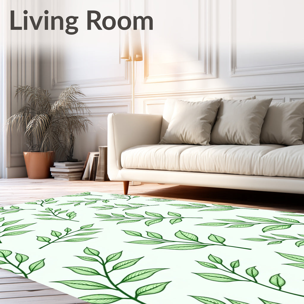 Green Leafy Branch Pattern Rug