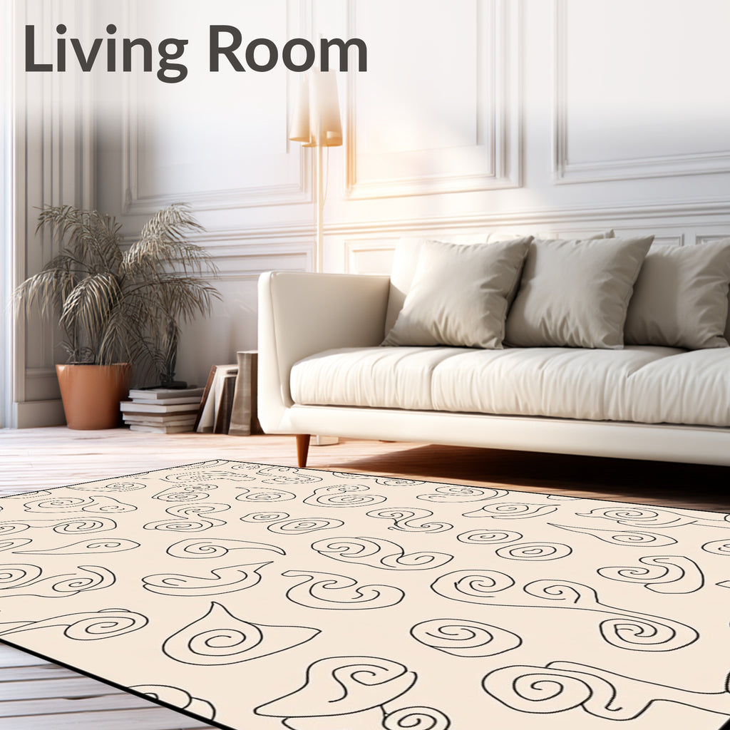 Cream Swirl Cloud Abstract Rug