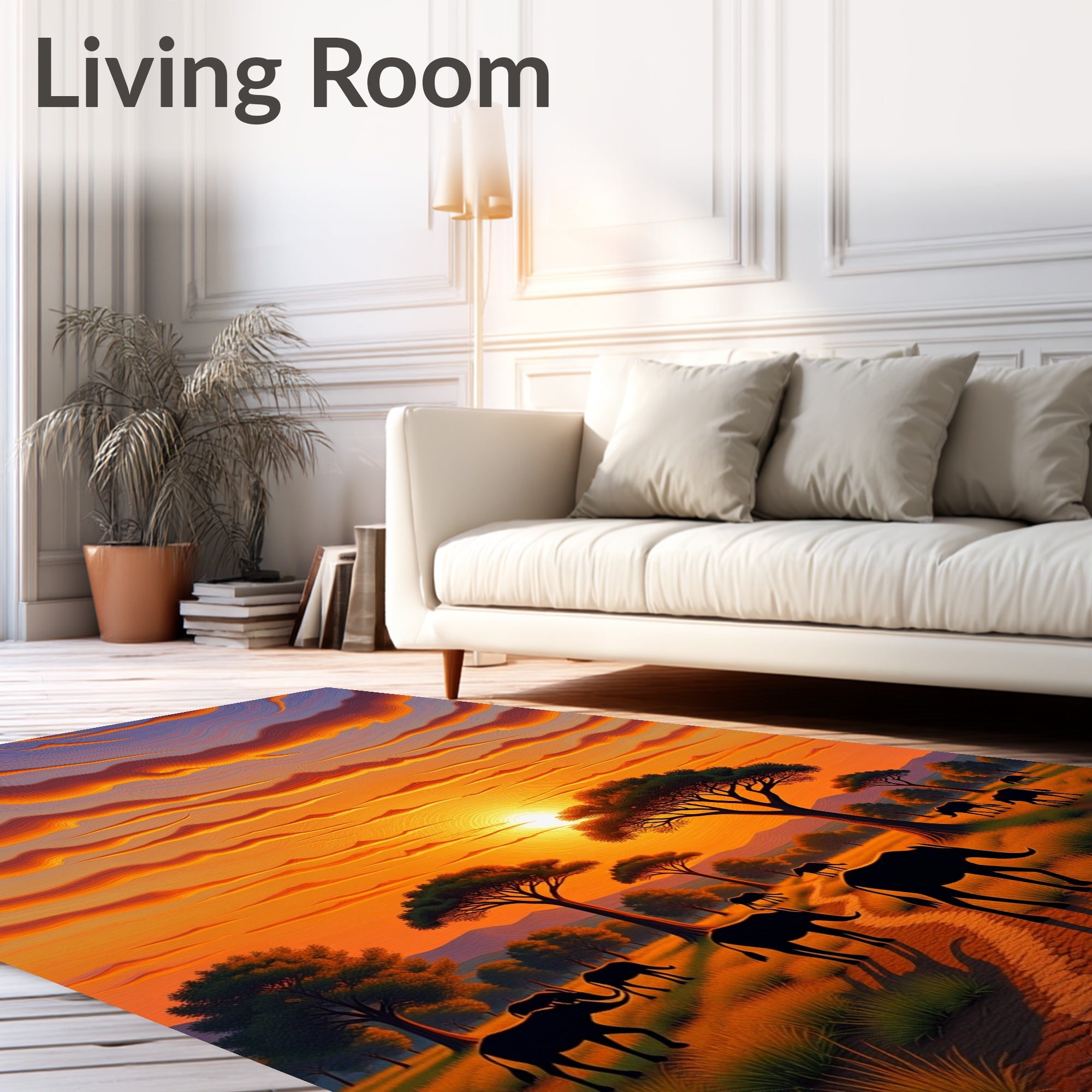 Sunset Savannah Elephant Landscape Rug
