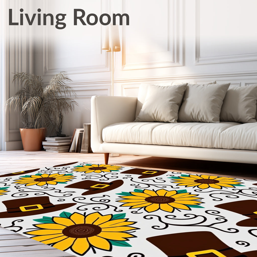 Harvest Sunflowers Pilgrim Hats Design Rug