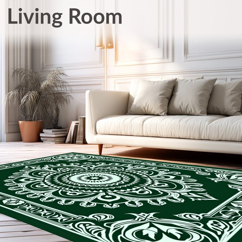 Intricate Emerald Floral Mandala Design Rug