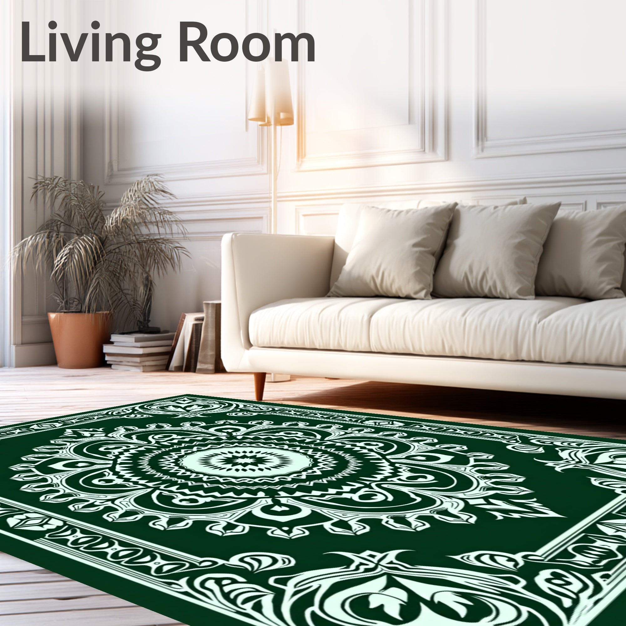 Intricate Emerald Floral Mandala Design Rug