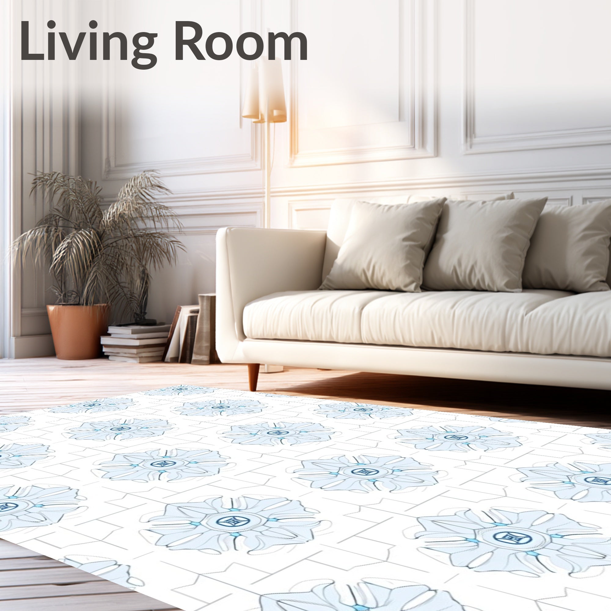 Light Blue Floral Geometric Design Rug