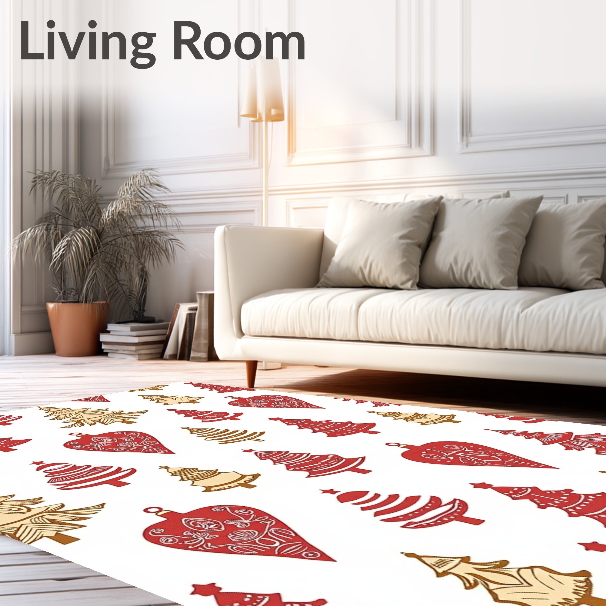 Crimson Gold Christmas Tree Ornaments Rug