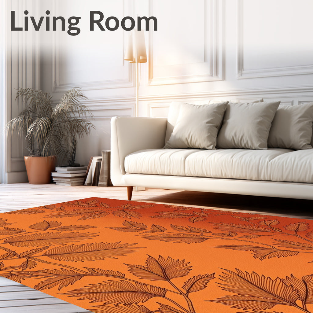 Orange Floral Branch Pattern Rug