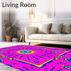 Vibrant Pink Blue Geometric Sunburst Rug