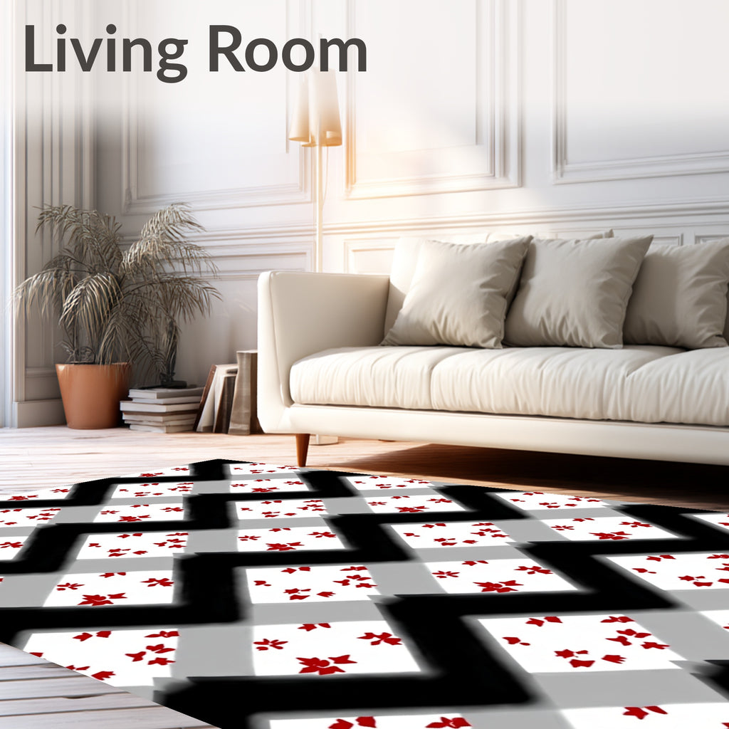 Bold Red Floral Chevron Pattern Rug