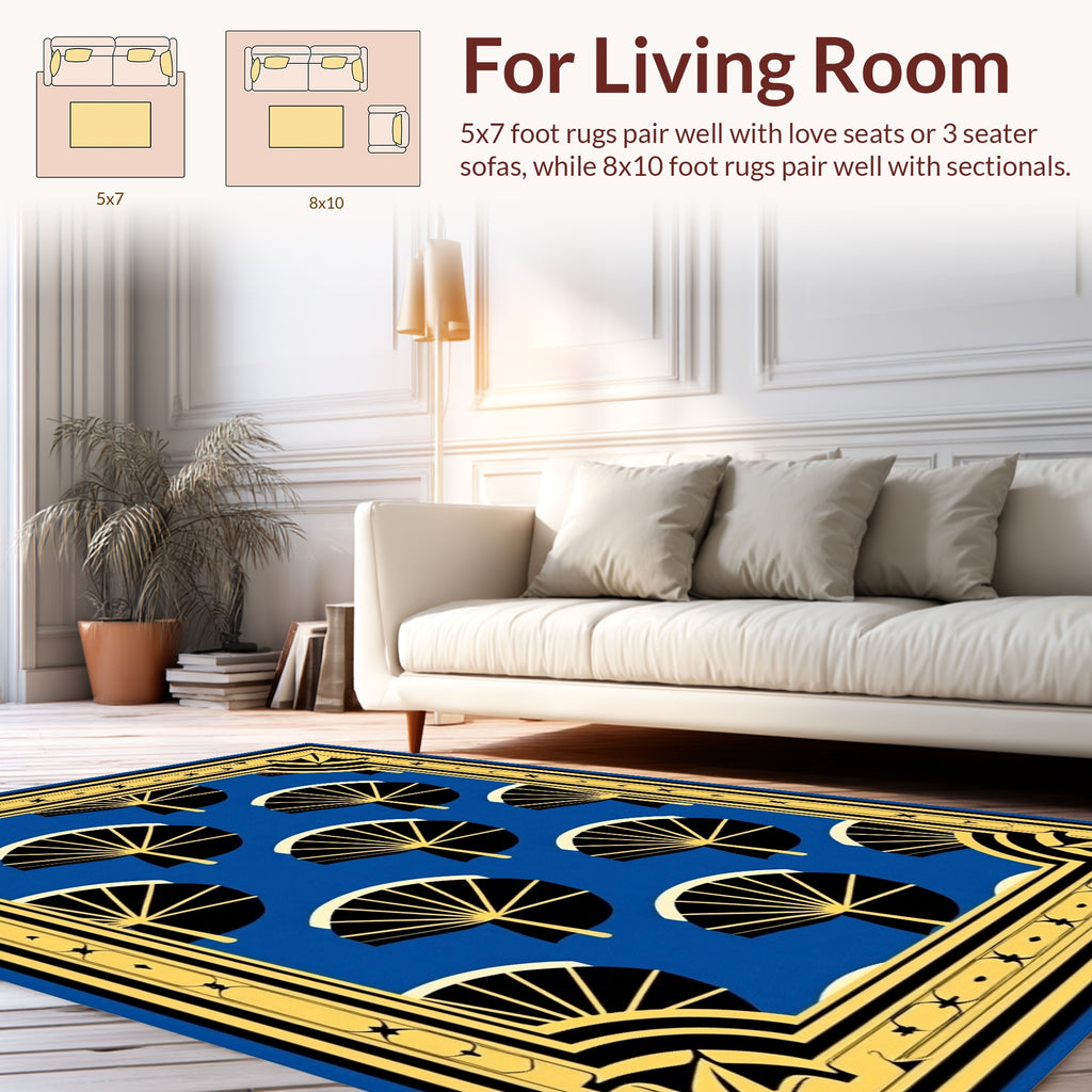 Blue Fan Pattern Art Deco Rug