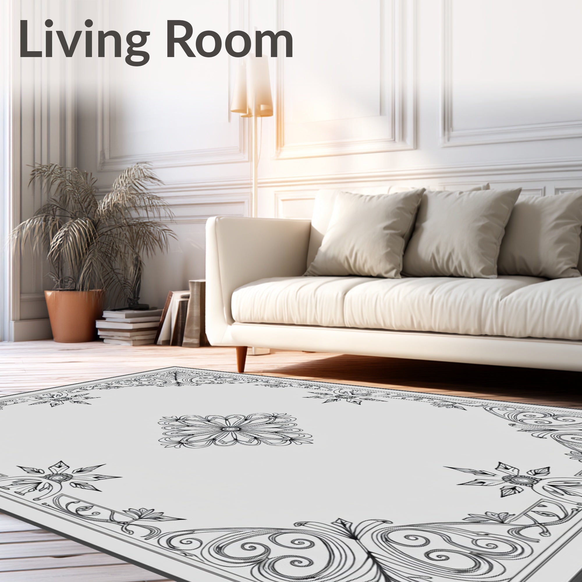 Elegant Scrollwork Floral Starburst Pattern Rug