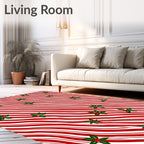 Red White Striped Holly Pattern Rug