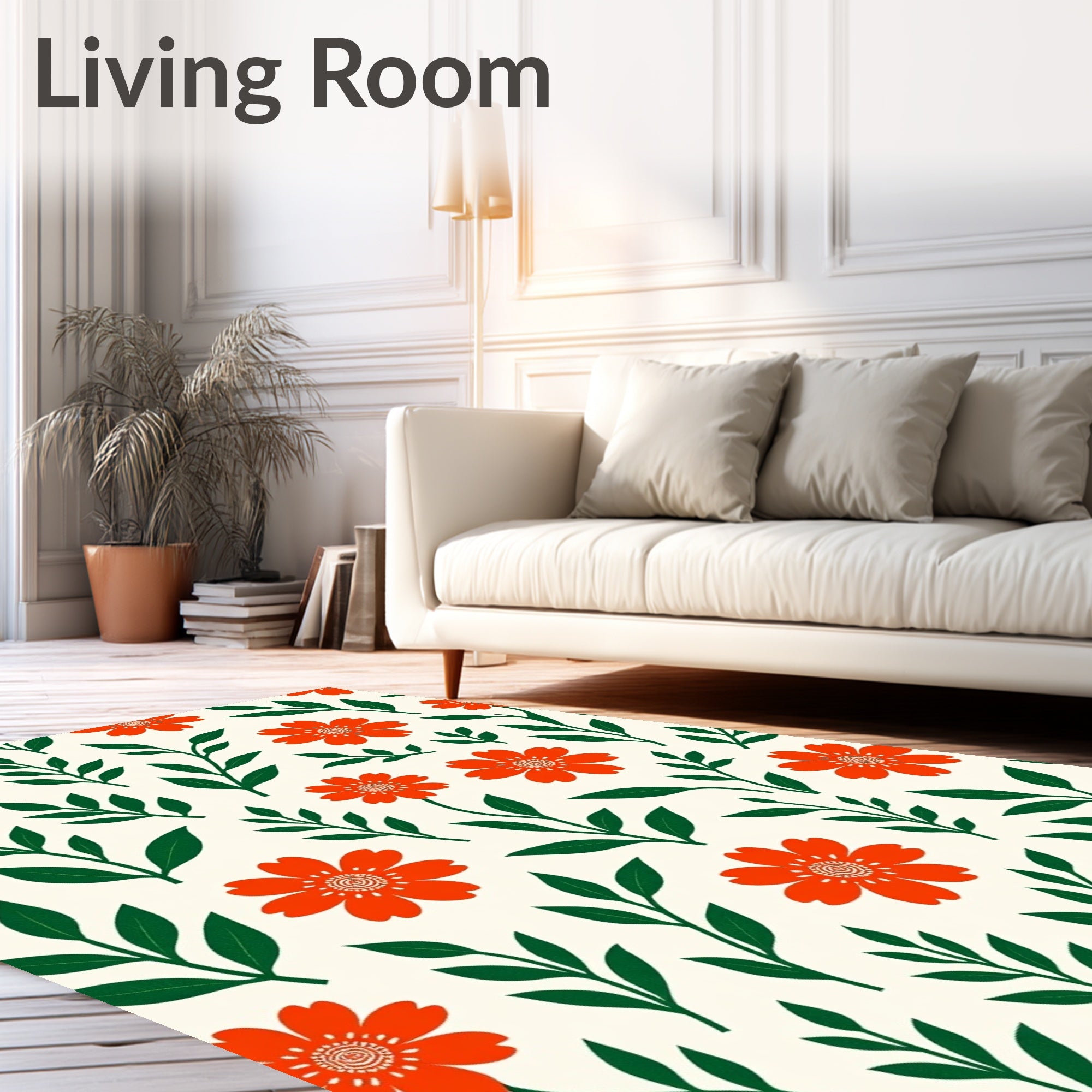 Floral Pattern Design with Orange Flowers Rug
