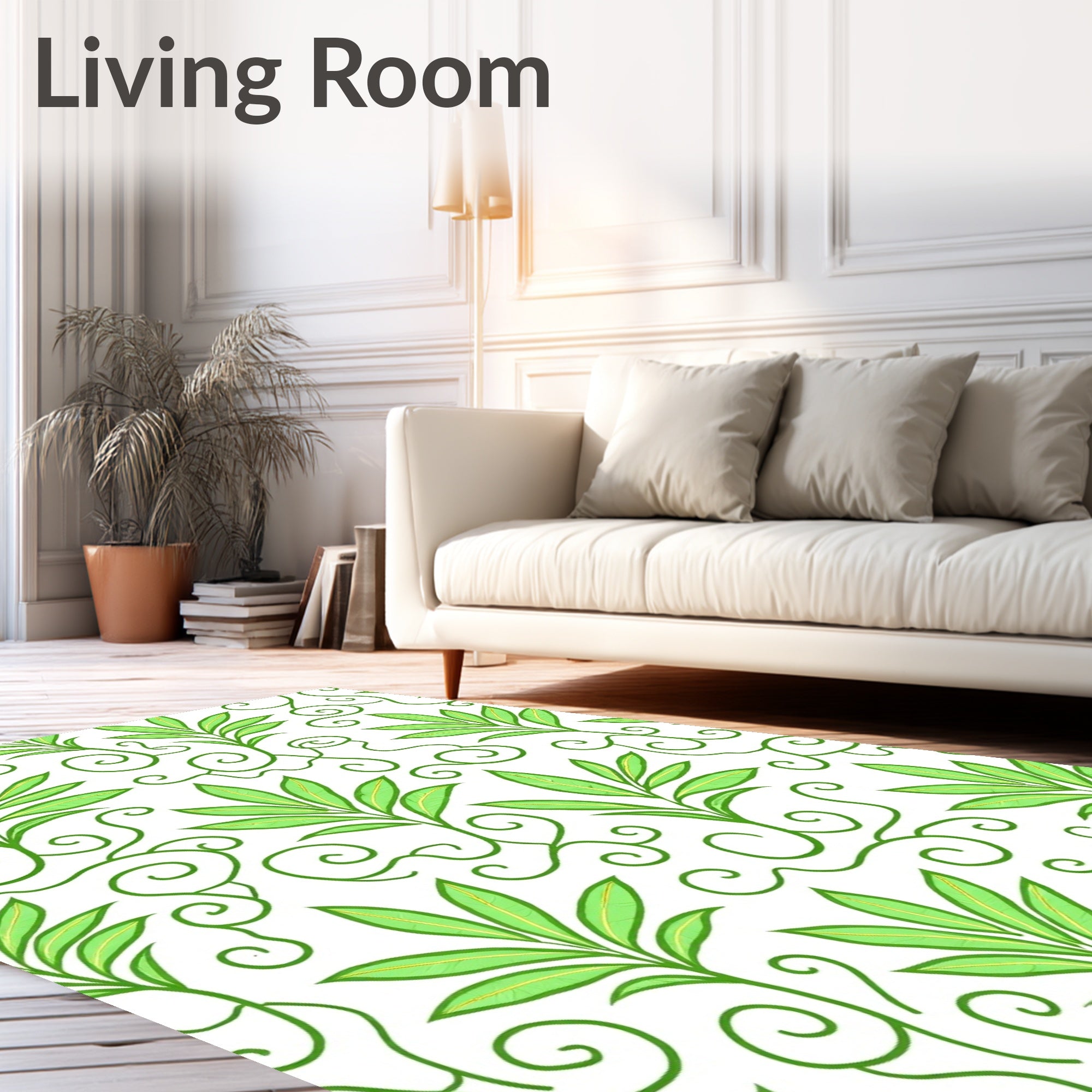 Green Leafy Swirls Pattern Rug