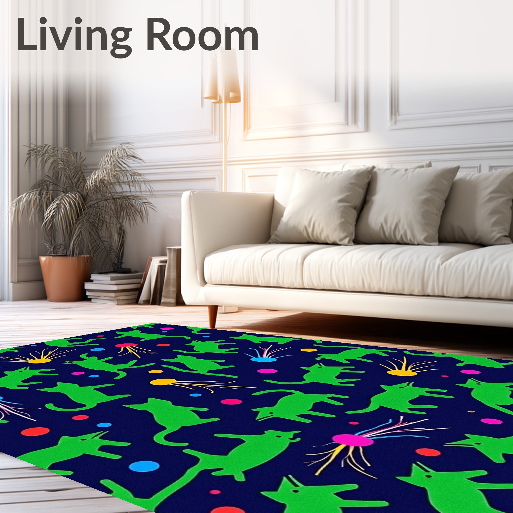 Green Cat Jellyfish Comet Pattern Rug