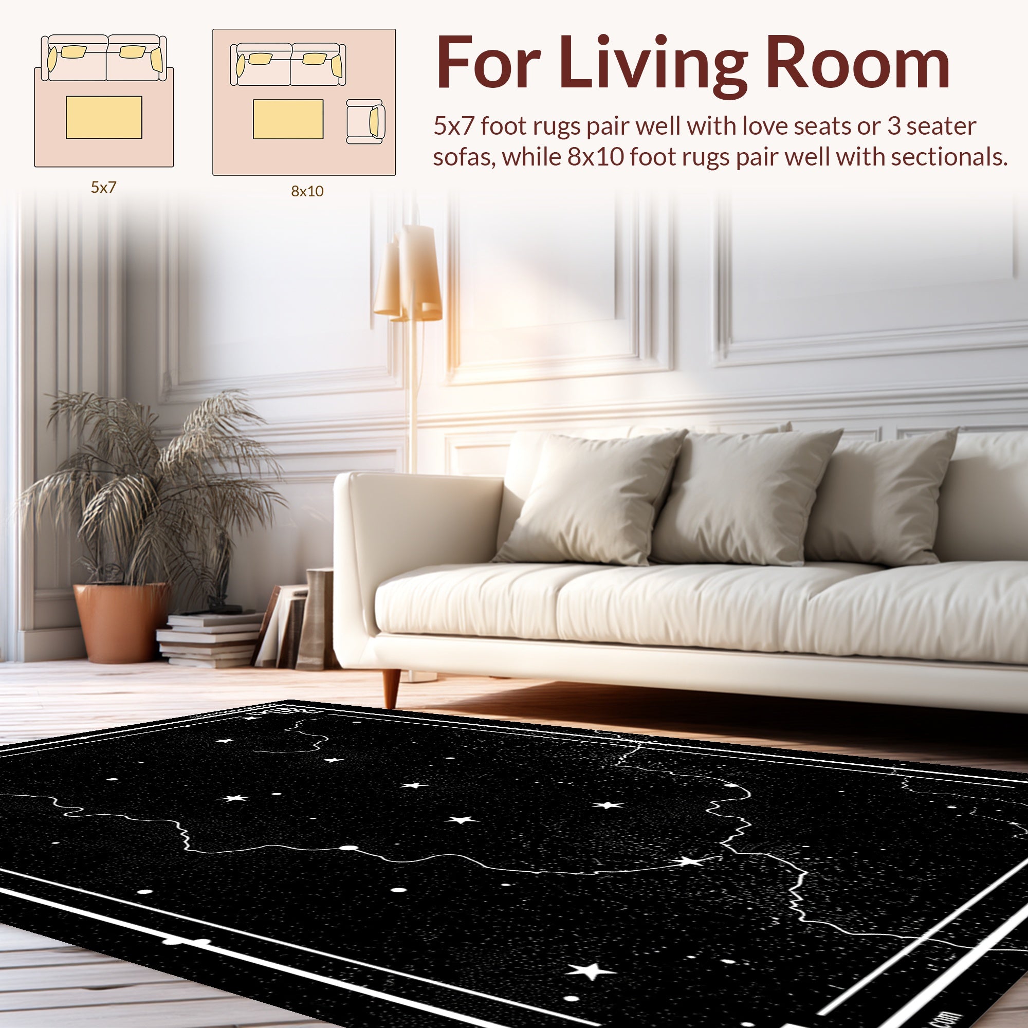 Celestial Star Map Geometric Border Rug