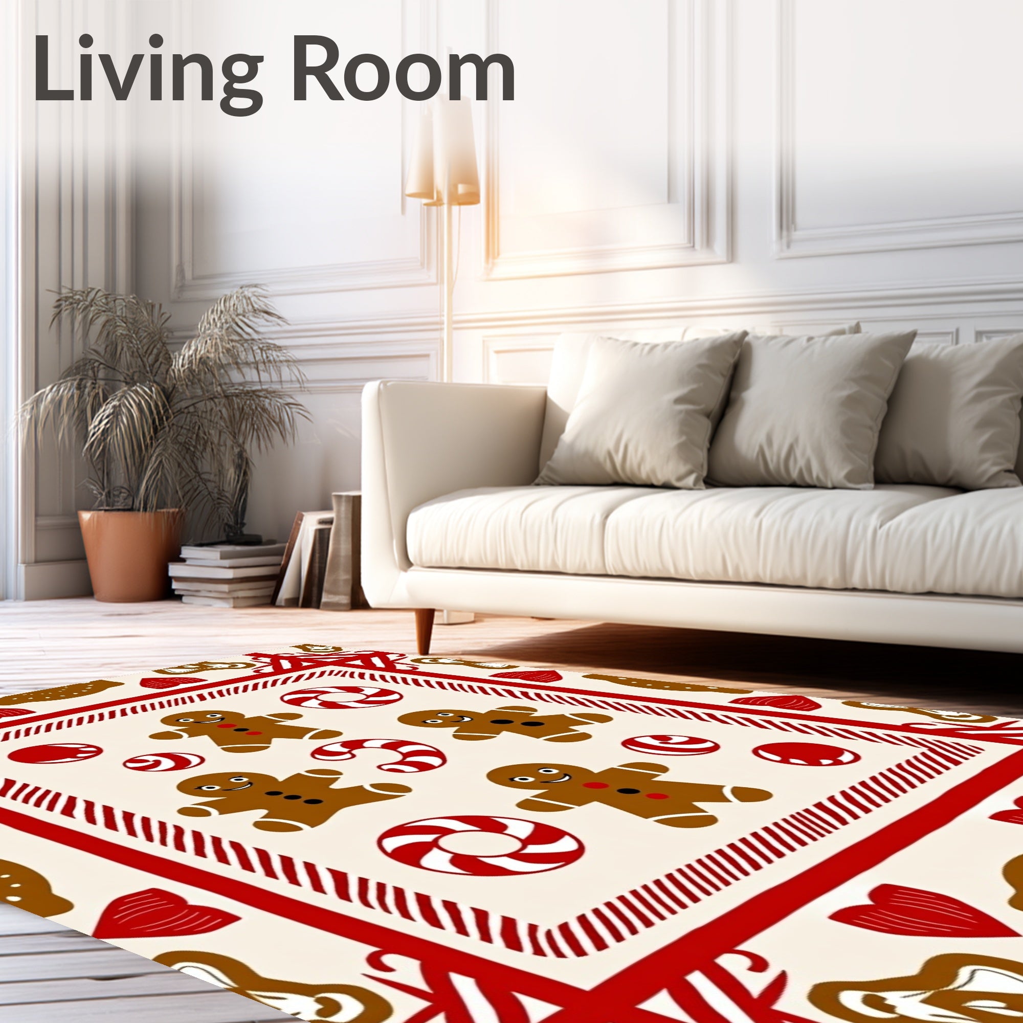 Gingerbread Men Candy Cane Pattern Rug