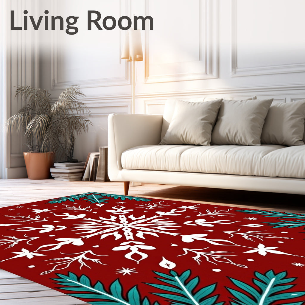Festive Snowflake Pine Branch Pattern Rug