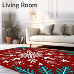Festive Snowflake Pine Branch Pattern Rug