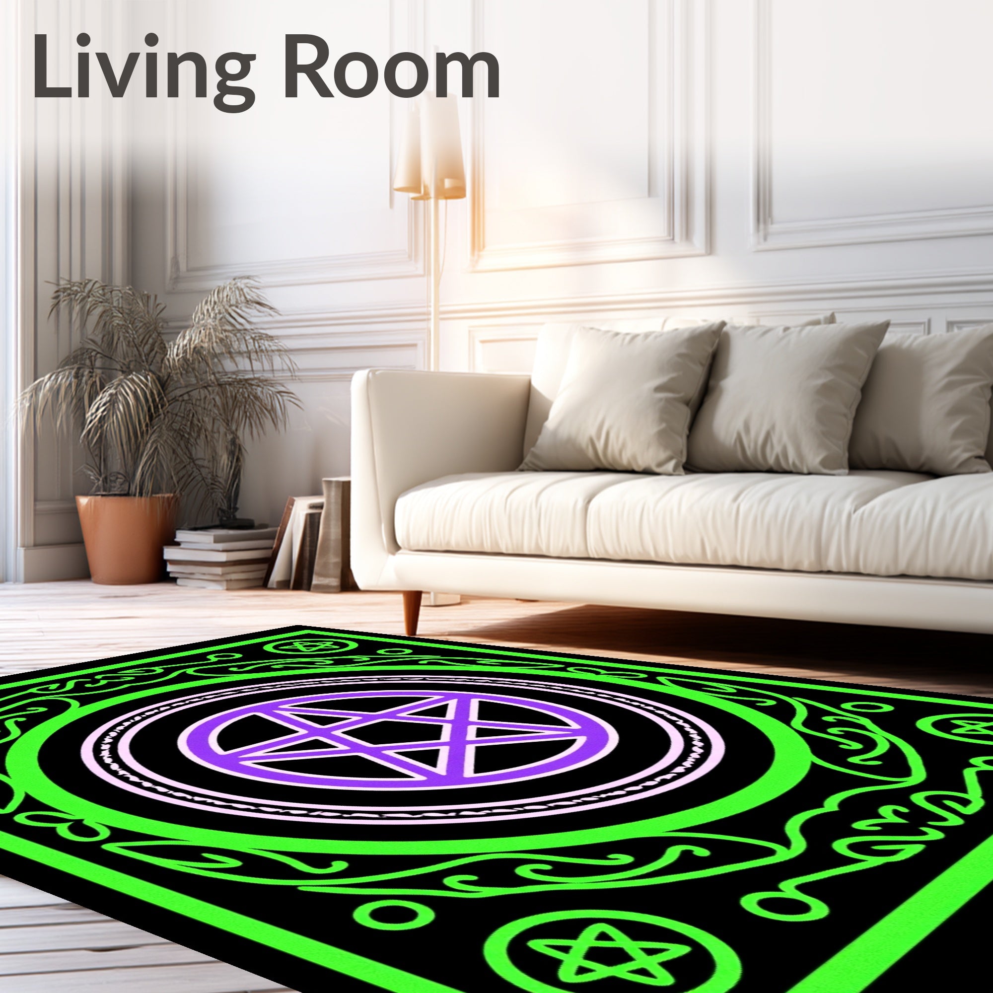 Mystic Pentagram Neon Border Rug