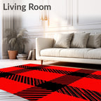 Red Black Plaid Checkered Pattern Rug