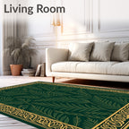 Green Gold Leaf Pattern Border Rug